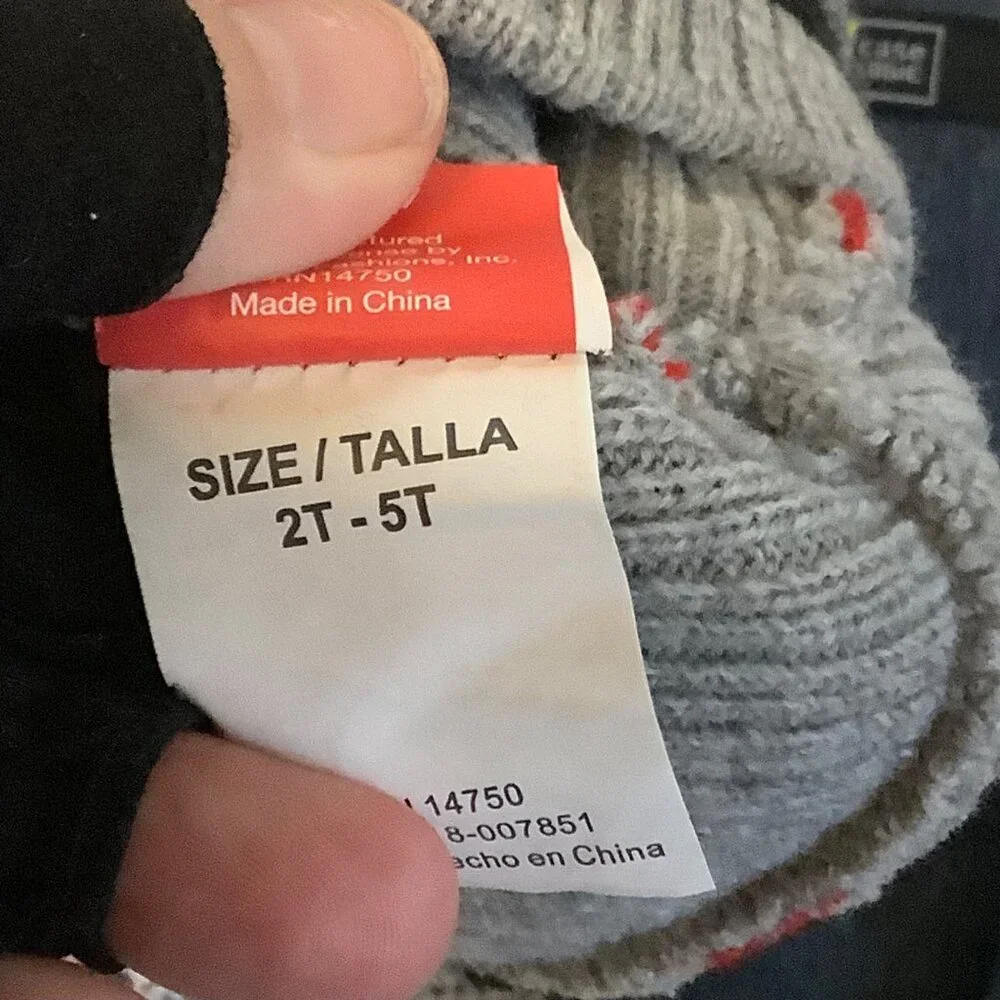 Mickey Mouse Striped Beanie‎ Hat For Kids Size 2T-5T Gray/Red/Black By Disney